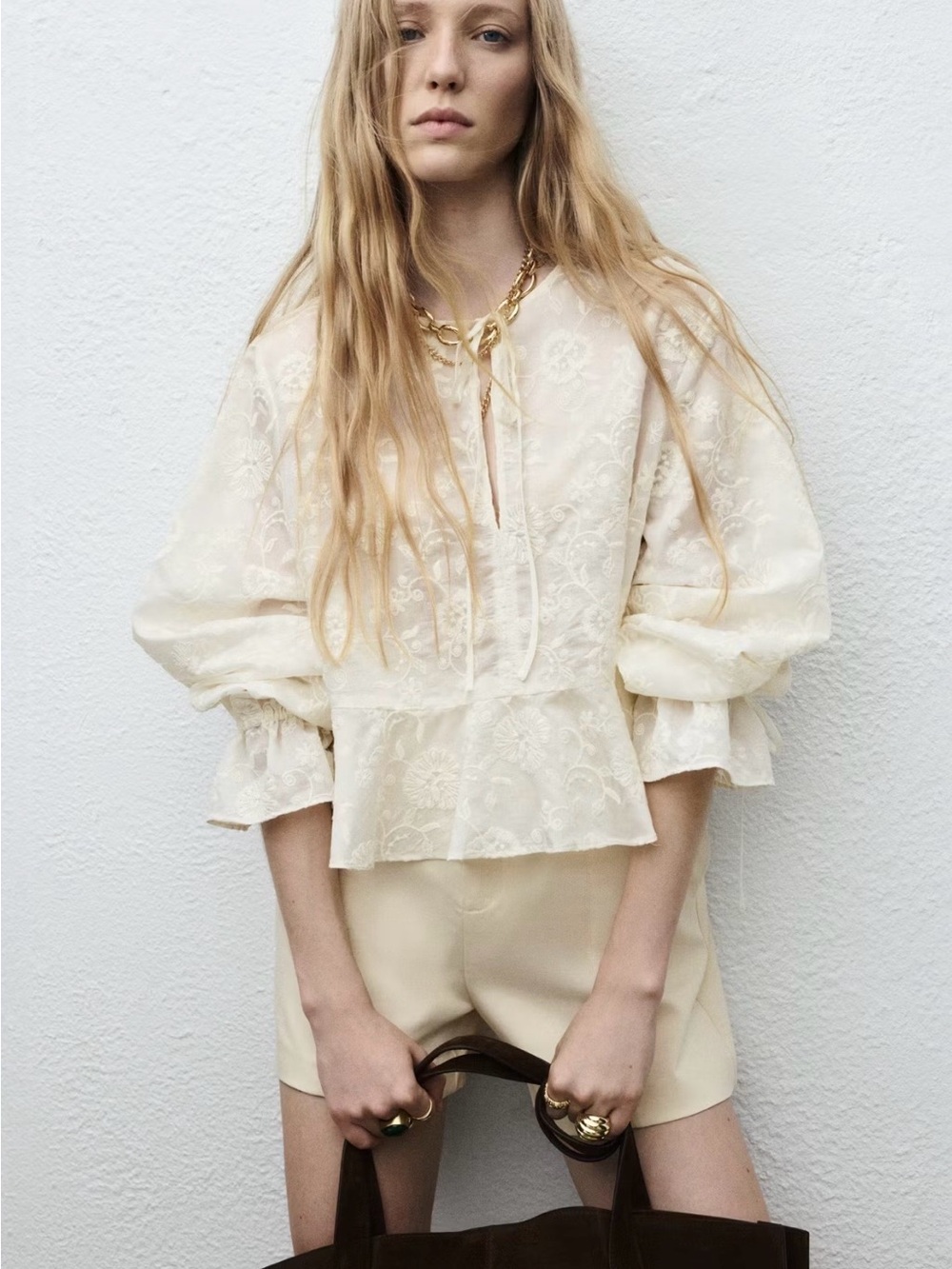 Mango Embroidered Lyocell Blouse - Size M
